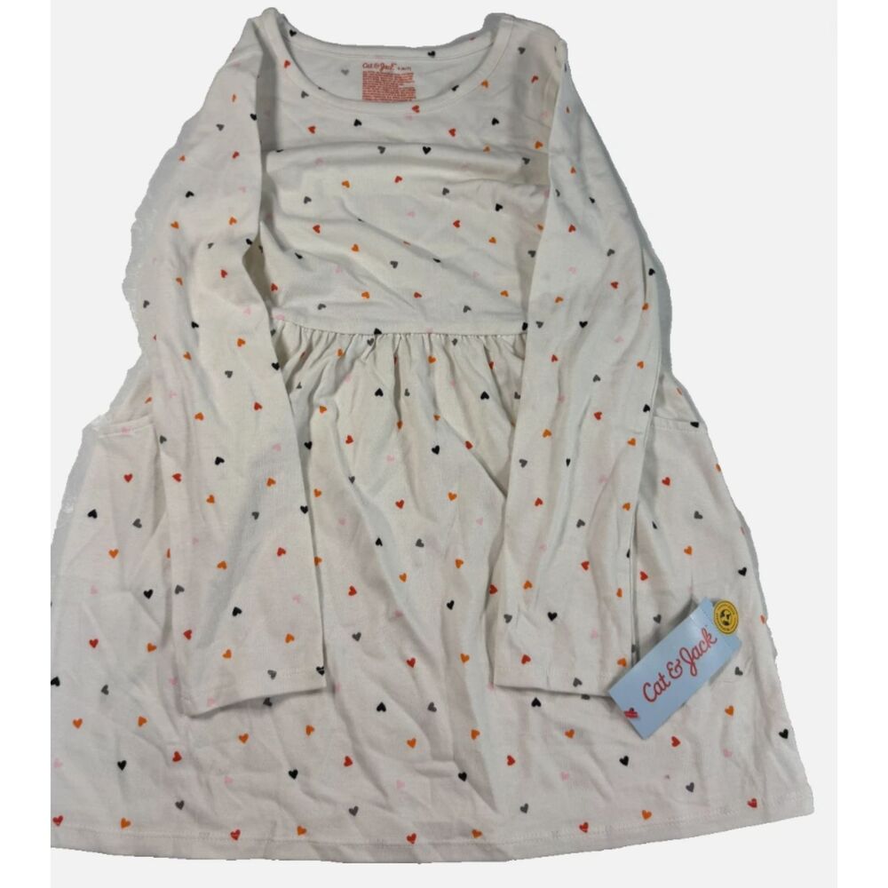 Girls Cat & Jack Hearts Knit Dress Size L 10/12 Cream